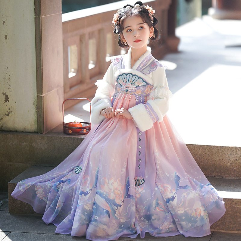Han Dynasty Girls Autumn and Winter 2025 New Style Princess Dress Fleece-Lined Kidsren's Chinese Style Tang Suit Girl Skirt