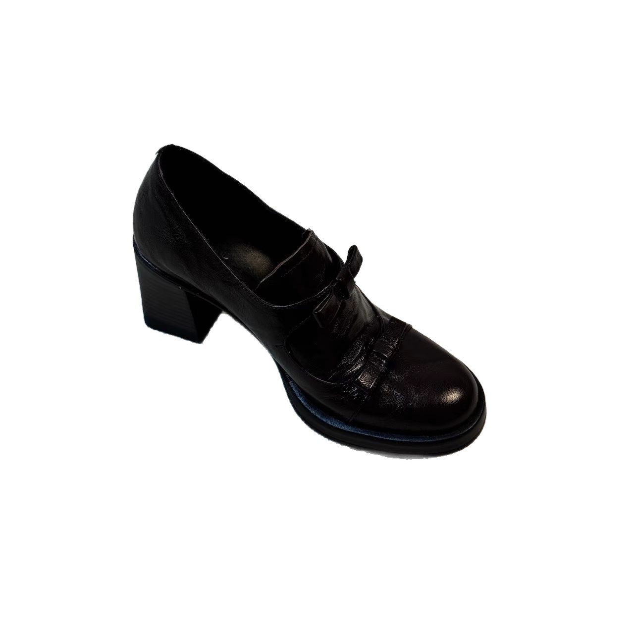 British Style ~ New French Loafers for Women with Chunky Heels, Slip-On Bow Versatile Small Leather Shoes for Women