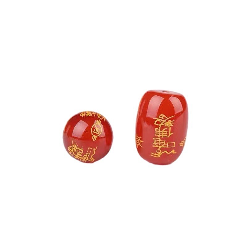 Agate Tai Sui Bead Barrel Beads with Engraved Gold Lettering for DIY Bracelets, Factory Wholesale Red Agate