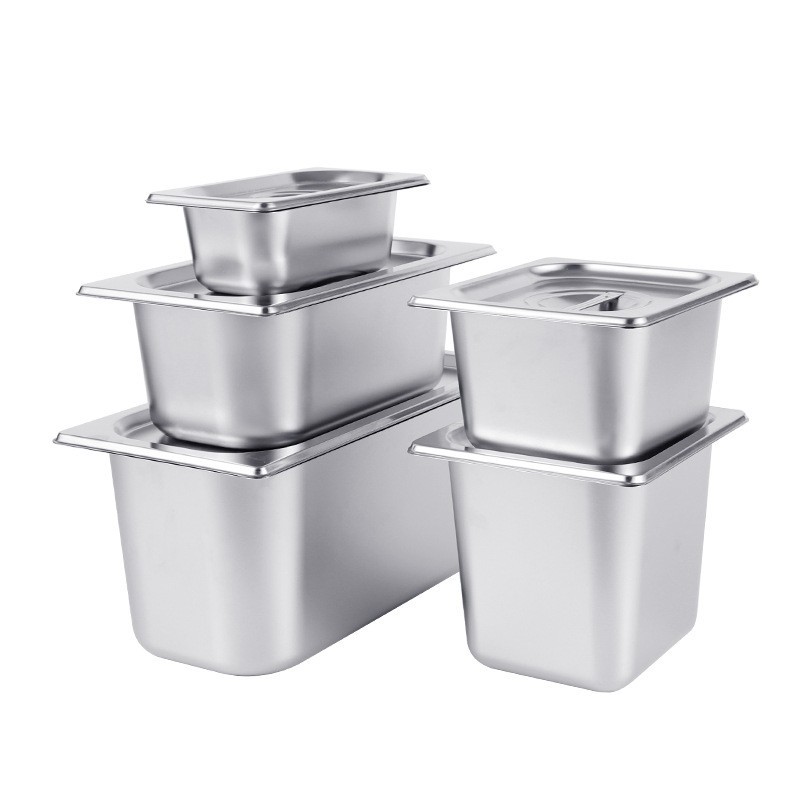 Stainless Steel Portion Basin Rectangular Basin with Lid Commercial Food Basin Fast Food Truck Buffet Serving Basin Square Plate Box