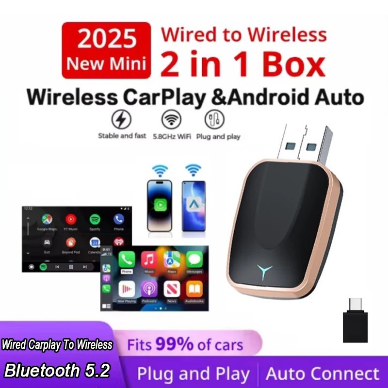 Cross-Border Wired to Wireless Carplay Android Auto Two-In-One Box Converter Car Interconnection Screen Projector