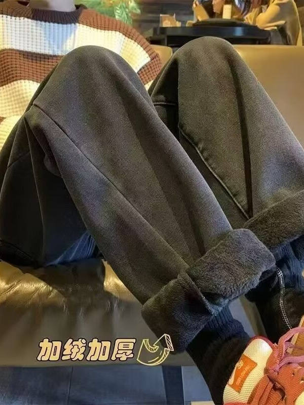 High Street Retro Velvet Thickeneded Jeans Men's Winter 2025 New Elastic Waist Straight Loose Warm Wide Leg Pants