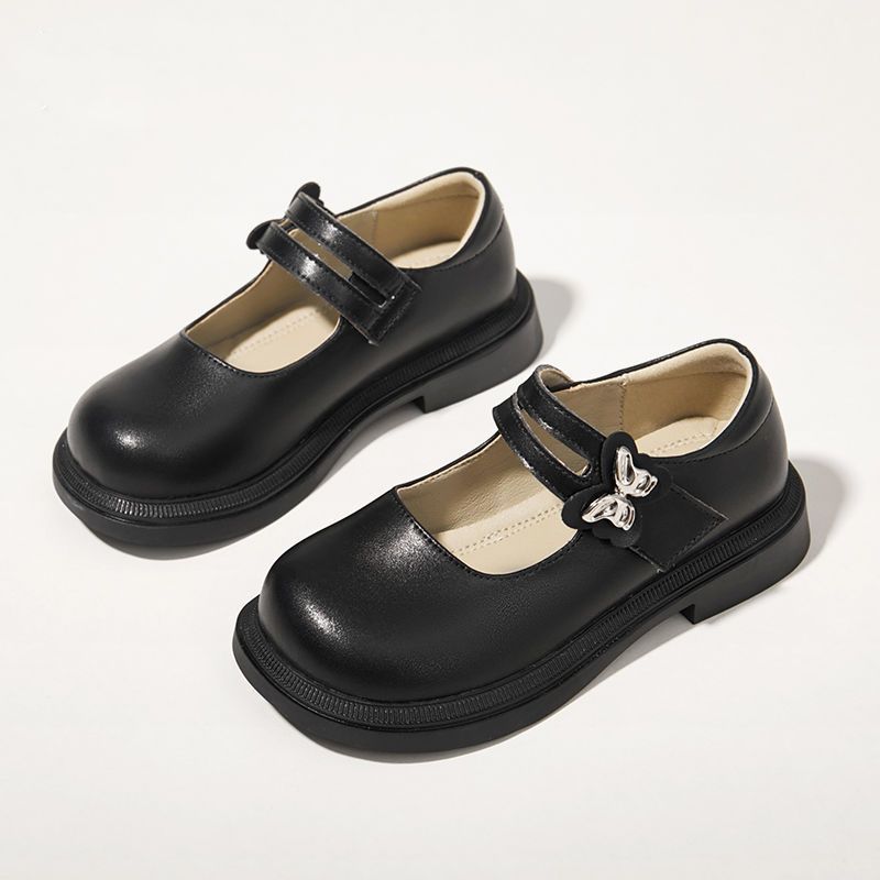 Кожаные туфли для девочек 2025 весна и осень новый стиль мягкие подошвенные студенческие туфли принцессы черные производственные детские туфли