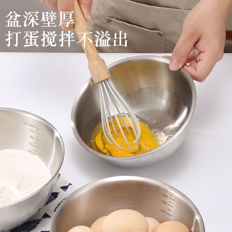 Stainless Steel Cooking Basin Salad Bowl with Scale for Beating Eggs and Noodles Cold Noodles Cold Fruit Baking Household Basin Large Capacity