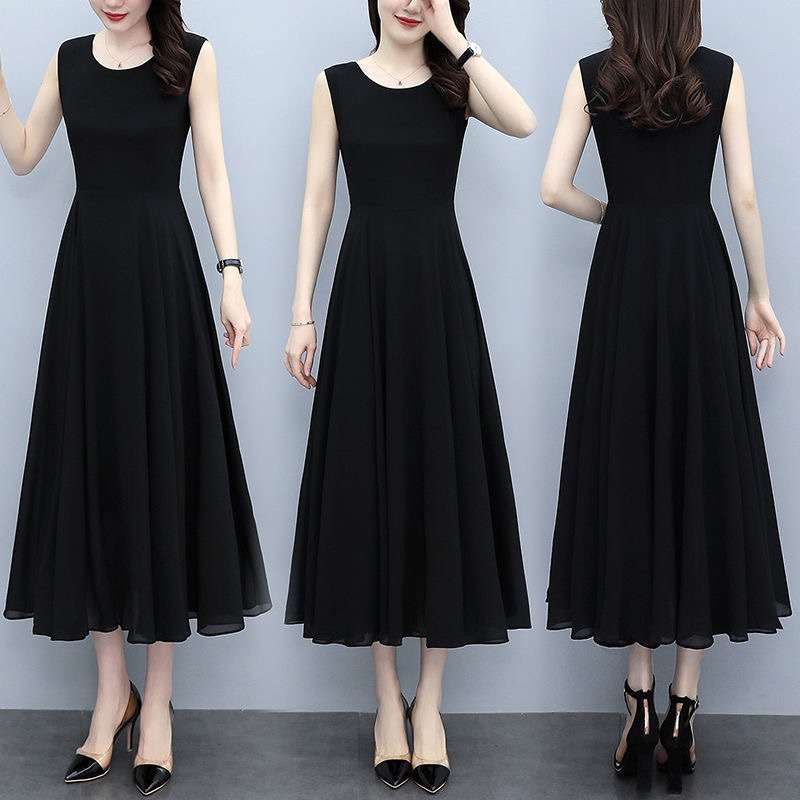 Improved, please look at the real summer new high-end sleeveless black temperament dress mother before placing an order