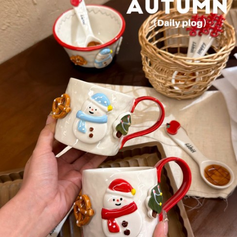 Christmas Snowman Series Ins High-Looking Christmas Plate Mug Spoon Rice Bowl