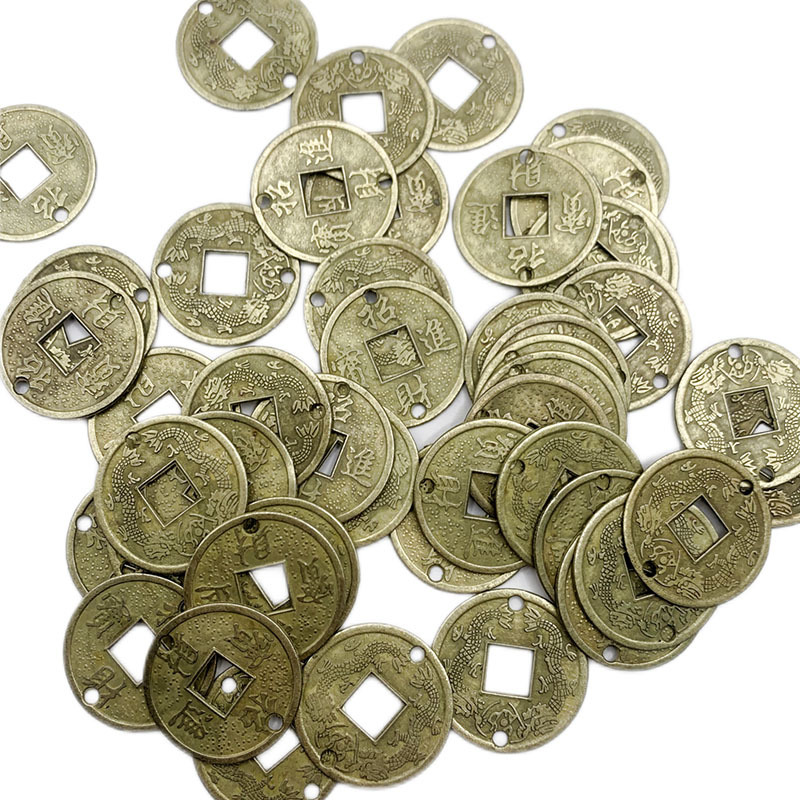 Alloy copper double hole Double Dragon fortune Qianlong ancient coin pendant accessories diy metal scenic tourism factory direct sales