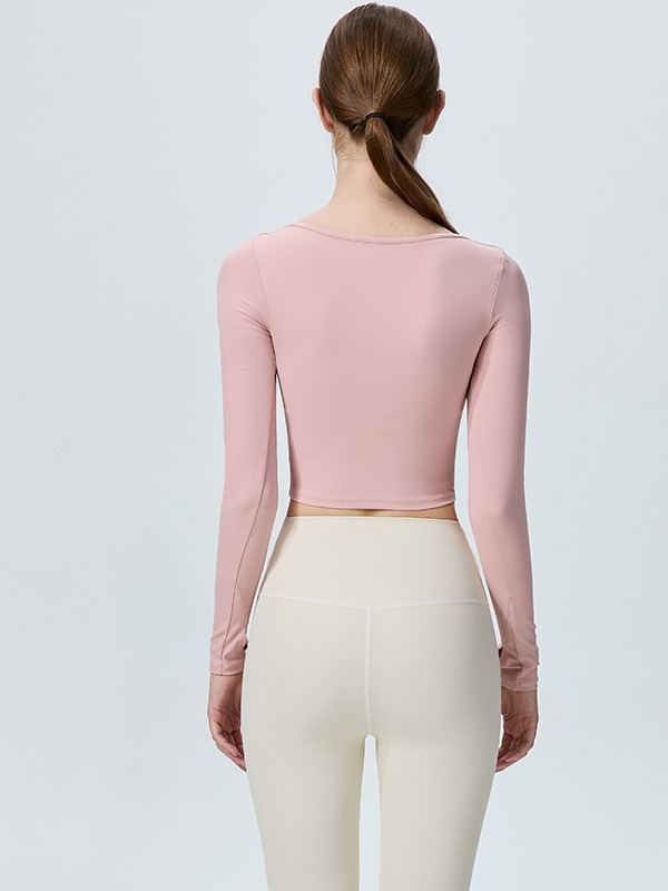 Fixed Chest Pad Long Sleeve Spinning Yarn Beautiful Back Top Sports Tight Yoga Wear Fitness Wear Autumn