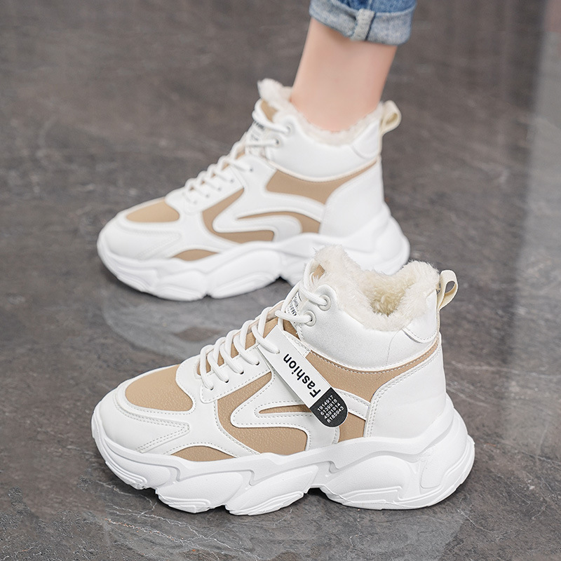 Fleece-Lined Dad Shoes for Women 2025 Winter New Korean Version Warm High-Top Sneakers Student Cotton Shoes Ins Trendy Shoes