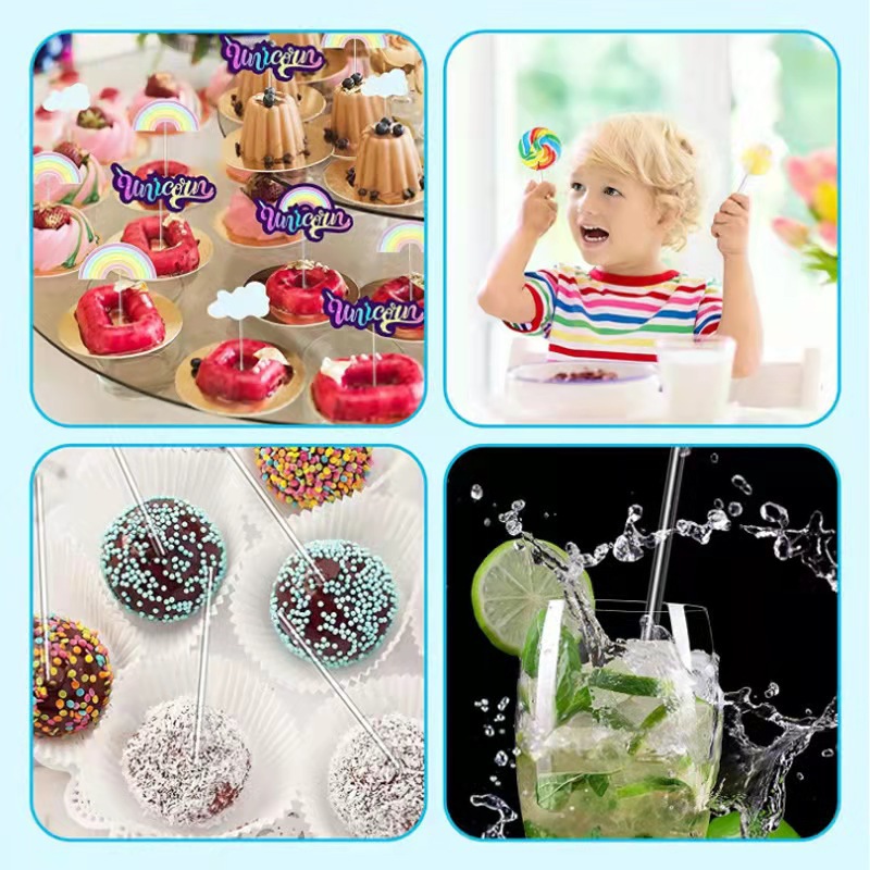 Transparent Acrylic Candy Bar Biscuit Rainbow Chocolate Cake Stick Decorative Stick Mixer 100/200PCs Bag