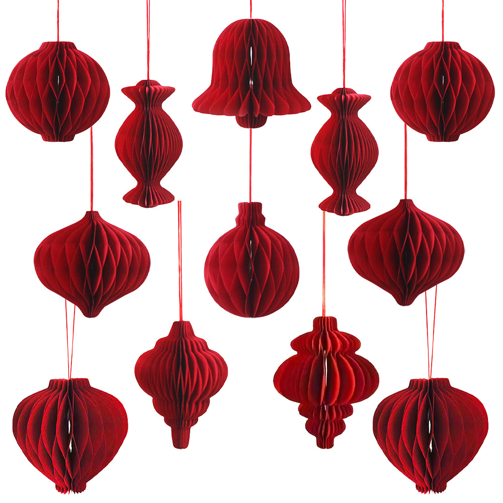 Spring Festival Christmas Honeycomb Lantern Hanging Decorations Shopping Mall Window Christmas Tree Decoration Origami Red Lantern Small Hanging Ornaments