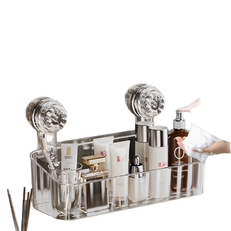 Suction Cup Straight-Line Storage Rack, No-Drill Wall-Mounted Bathroom Storage Box, Detachable Washbasin Bathroom Storage Rack