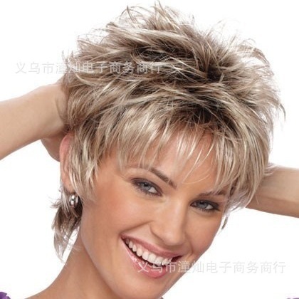 Wish new European and American women's short hair gradient short curly hair rose net wig set factory direct wholesale