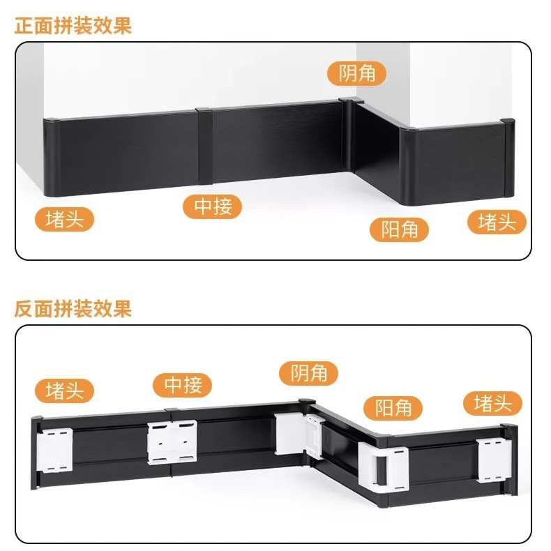 Straight Edge Aluminum Alloy Engineering Baseboard 6cm Snap-On Skirting Board Manufacturer Wholesale Brushed Metal Baseboard