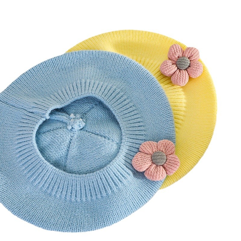 Baby Hat Autumn and Winter Women's Baby Cute Flower Beret Children's Wool Hat Girls' Knitted Painter Hat Trendy