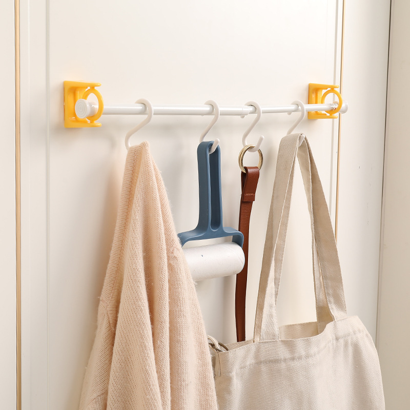 Telescopic rod fixed support kitchen hanging rod door curtain towel rotating non-punch hook rotating hanging ring curtain rod bevel