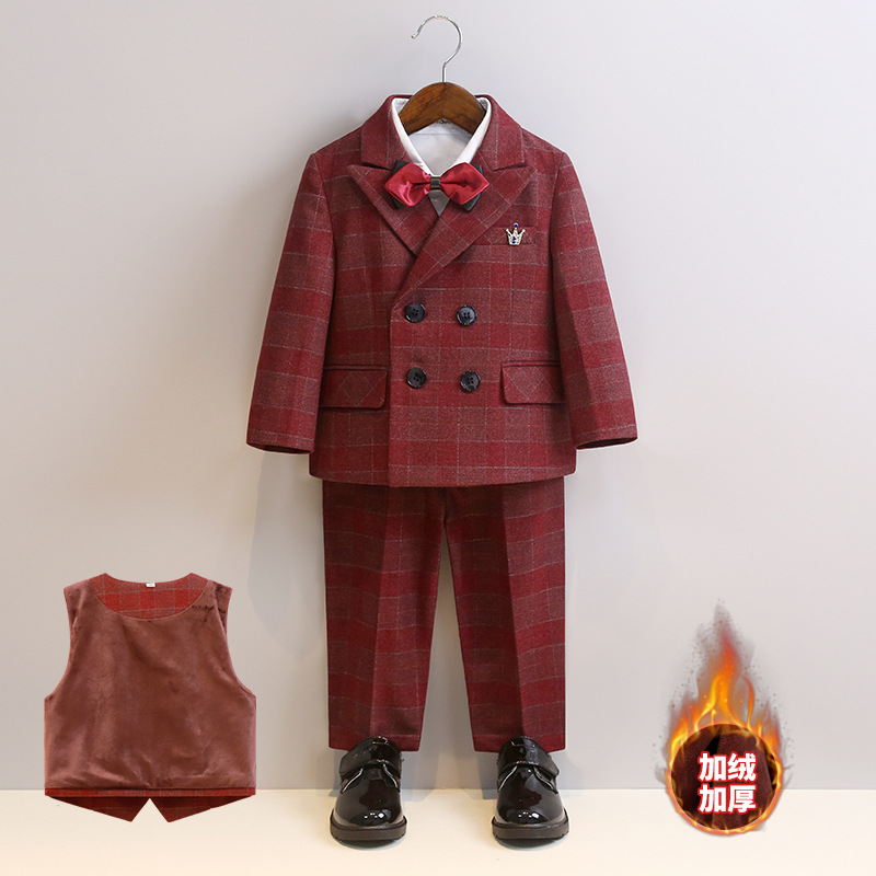 Boys' suit autumn and winter British plaid suit suit children's year-old flower girl dress event host costume