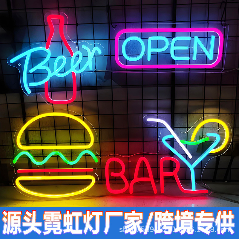 Neon Source Factory Customized Bar Barbecue Led Outdoor Acrylic Decorative Luminous Character Sign Billboard