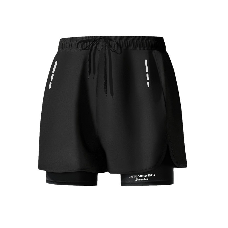 Cross-border Explosive Swimming Trunks Sports Trunks Double-layer Men's Running Sports Fitness Anti-embarrassment Loose Beach Trunks Swimming Trunks