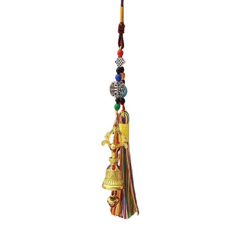 Xizang Alloy Two-Color Diamond Bell Tassel Pendant Car Bag Hanging Dual-Use Six-Character Mantra Creative Cultural Toy Hanging Jewelry