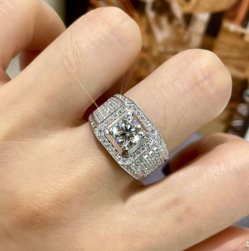 Pt950 Platinum Full Diamond Luxury Men's Ring 2 Carat Cultivated Diamond Ring Customized 14K9K Ring Cross-Border Export