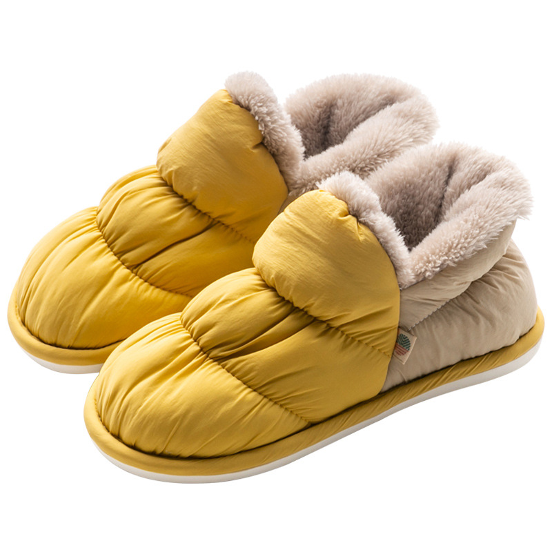 Down Slippers for Women in Winter Thickeneded Non-Slip Cotton Shoes for Women Fleece-Lined Warm Slip-On Slippers Waterproof down Boots for Women