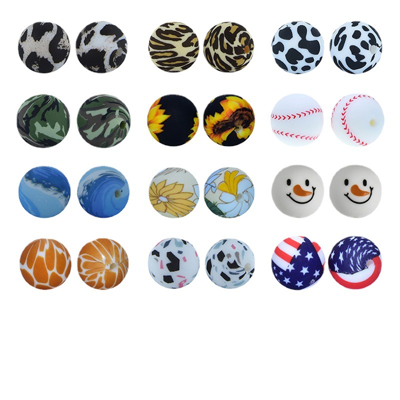 Cross-Border Silicone Beads Baby Teether Food Grade Silicone Beads Kidsren's Handmade 15mm Round Beads DIY Manufacturer Wholesale