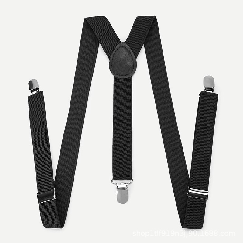 Factory Direct Sales in stock adult solid color 2.5cm men's and women's universal suspenders with three clips elastic elastic straps