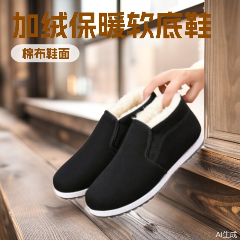 Осенние и зимние обувь из старого Пекина для мужчин, утепленные флисом, мягкая подошва, рабочая обувь, повседневные теплые ботинки для мужчин среднего и пожилого возраста