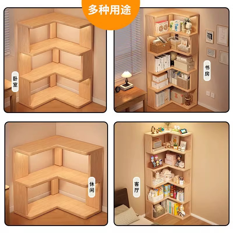 Integrated Corner Solid Wood Bookshelf Storage Rack Wall-To-Ceiling Narrow Cabinet Home Corner Storage Shelf Bookcase Storage Cabinet
