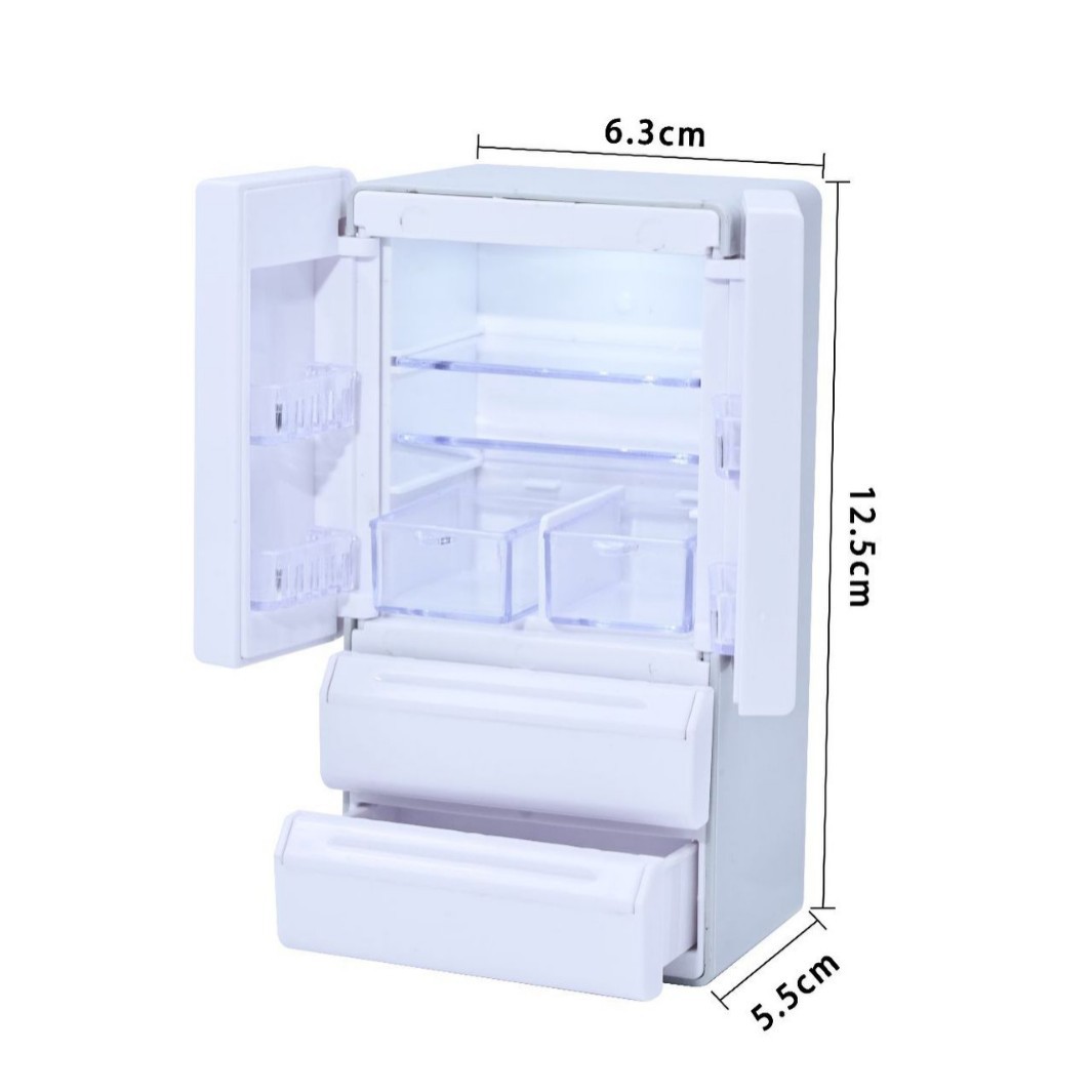 Miniature Furniture 1:12 Mini Home Appliance Model Kitchen Scene Play House Artificial Refrigerator with Light Food and Play Ornaments
