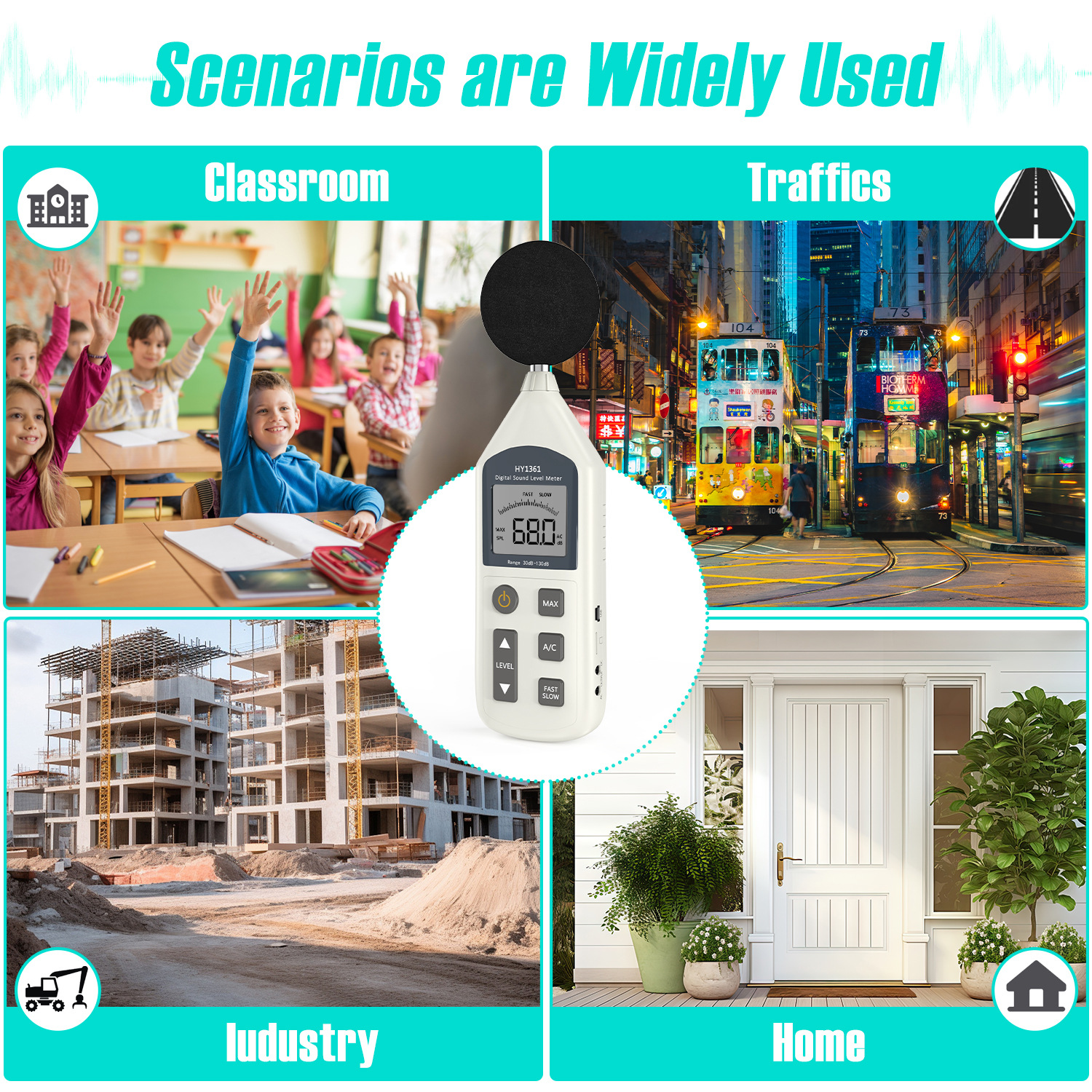 Cross-Border Handheld USB Noise Recorder Sound Level Meter Environmental Tester Decibel Meter Hy1361 High Precision