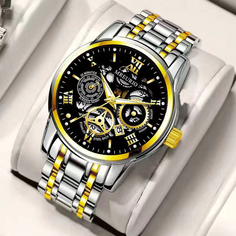 Foreign Trade Hot Selling Fashion Calendar Men's Watch Men's Watch Hollow Steel Band Quartz Watch Business Manufacturer Spot Wholesale