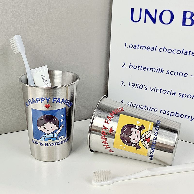 Creative Family Boys and Girls Wash Cup Thickeneded Anti-Fall Simple Mouthwash Cup Stainless Steel Couple Toothbrush Cup