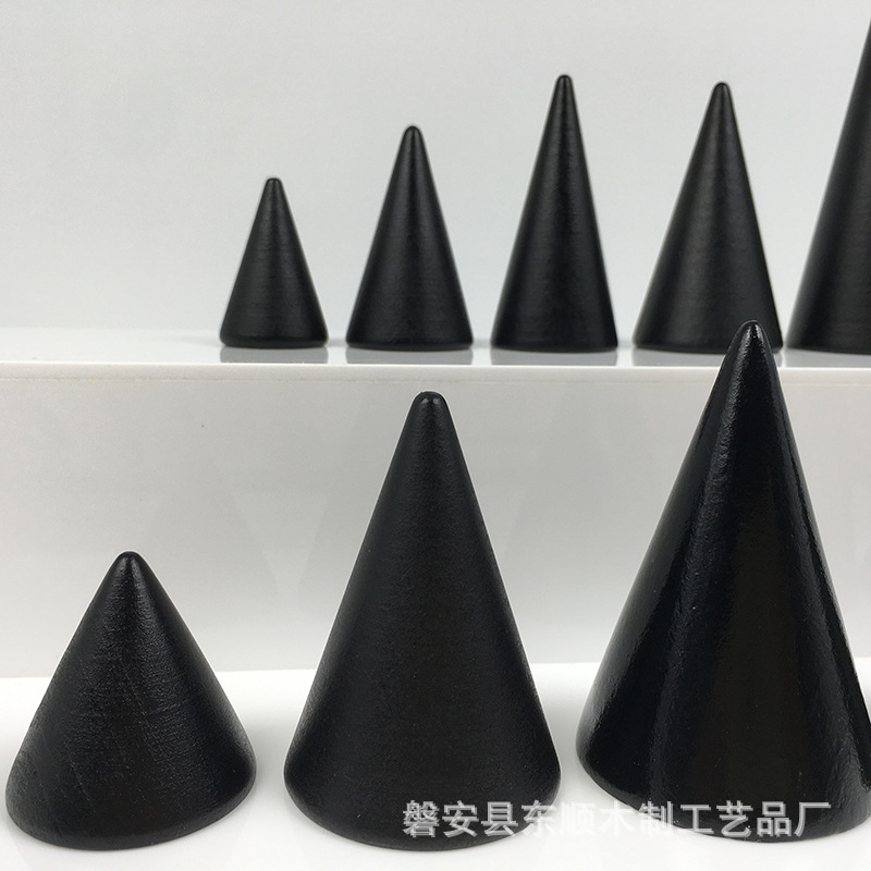 Wooden Black Cone Ring Holder Counter Jewelry Display Jewelry Storage Base Jewelry Display Rack Props Ornaments