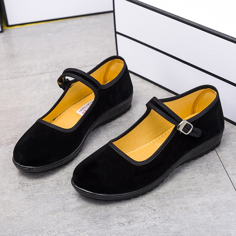 Wholesale Old Beijing Cloth Shoes Women's Flat-Heeled Middle-Aged and Elderly Soft-Soled Work Shoes Black Hotel Non-Slip Dancing Mom Shoes