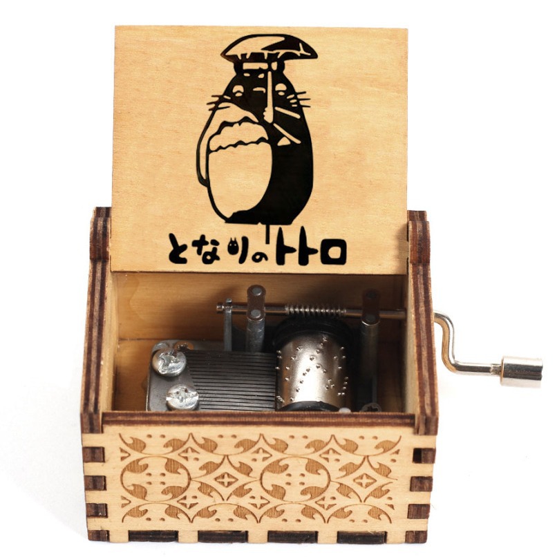 Wooden Painted Music Box Totoro Music Gift Gift Stall Ornaments Wholesale Light Luxury Wooden Hand-cranked Music Box