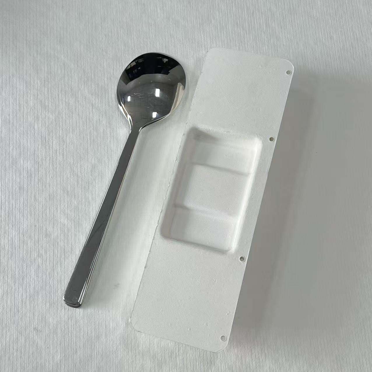 Paper Pulp Molding, White Pulp Wet Pressing, Environmentally Friendly and Biodegradable Soup Spoon Tableware, Knife and Fork Paper Inner Tray