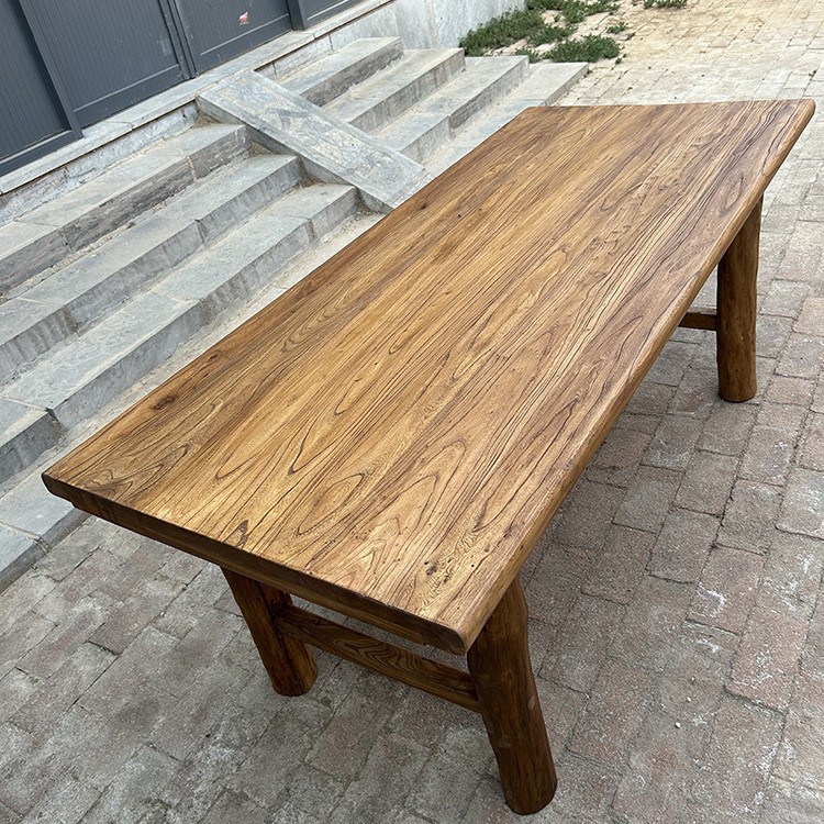 Стол из старого дерева, массивный ретро чайный стол, длинный обеденный стол, столешница из бревна