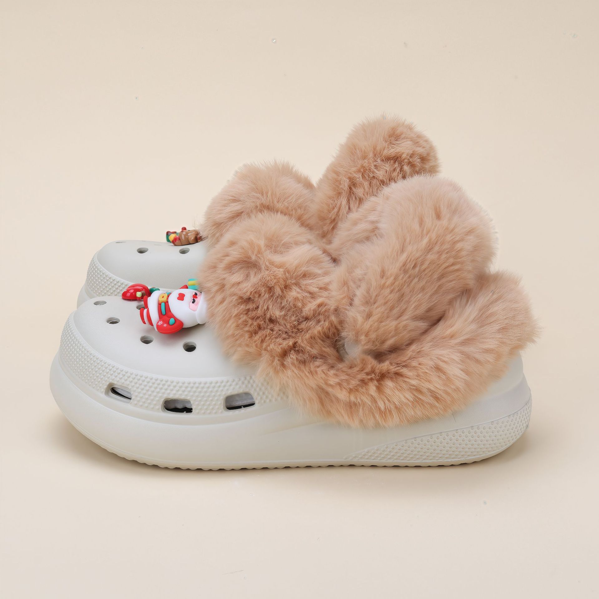 Croc Shoes with Fleece Lining and Thickened Heel, Featuring a High-Density Wool Plush Cotton Insole, Detachable for Autumn and Winter