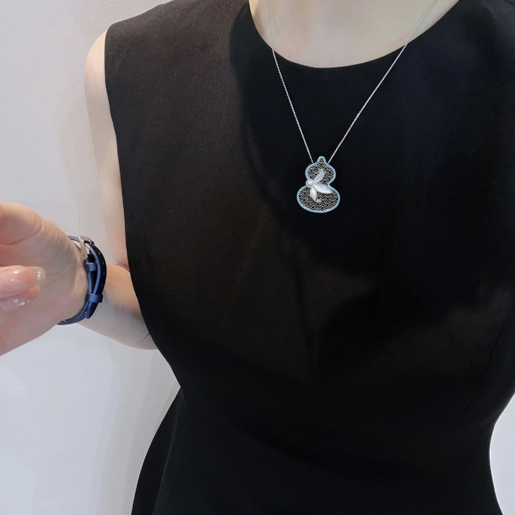 Popular Natural Freshwater Pearl Brooch Retro New Chinoiserie Cut Out Gourd Blue Turquoise Elegant Corsage Brooch Accessories