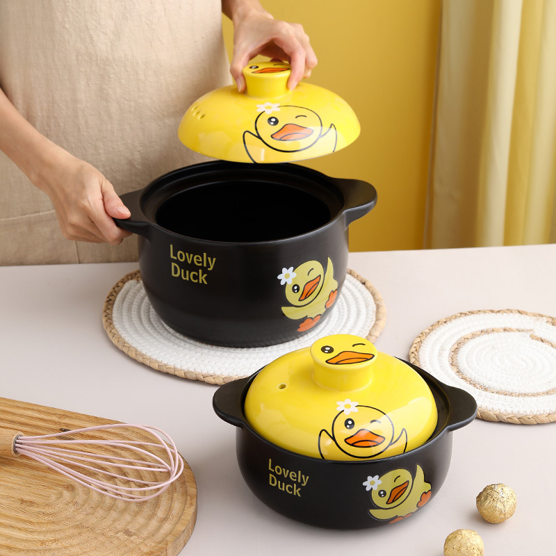 New small yellow duck ceramic casserole high temperature resistant gas soup pot stew pot household open fire stone pot casserole gift pack