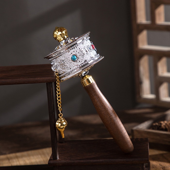 Hand-cranked Sutra Wheel Base Xizang Buddha Front Temple Words of Truth Copper Sutra Wheel Handle Hand-held Socket Buddha