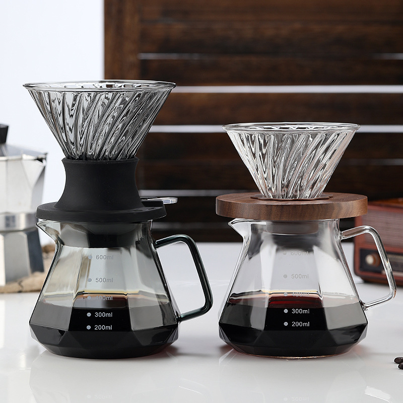 Coffee Pot Heat Resistant Glass Octagonal Diamond Coffee Pot Sharing Pot Drip Filter Cup Hand Coffee Pot suit