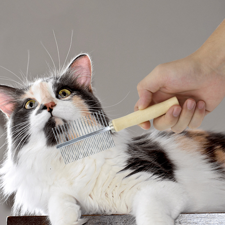 Wholesale pet cat comb wooden handle single row comb double row comb high and low tooth comb cat comb hair smooth hair