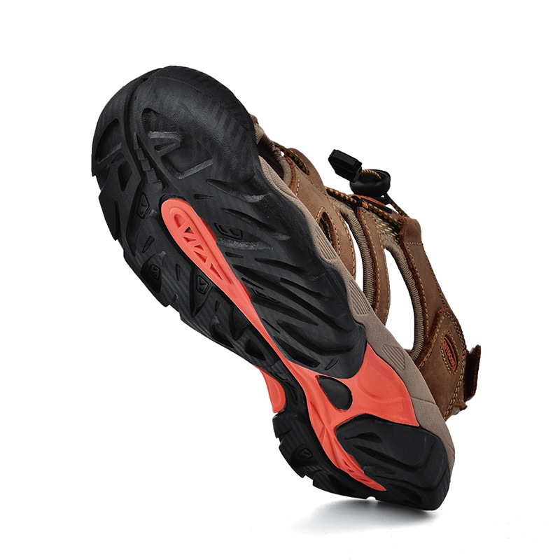 Outdoor Men's Summer Men's Toe-Toe Sandals Beach River Tracing Leather Breathable Cross-Border Amazon Sandals Large Size Casual Leather