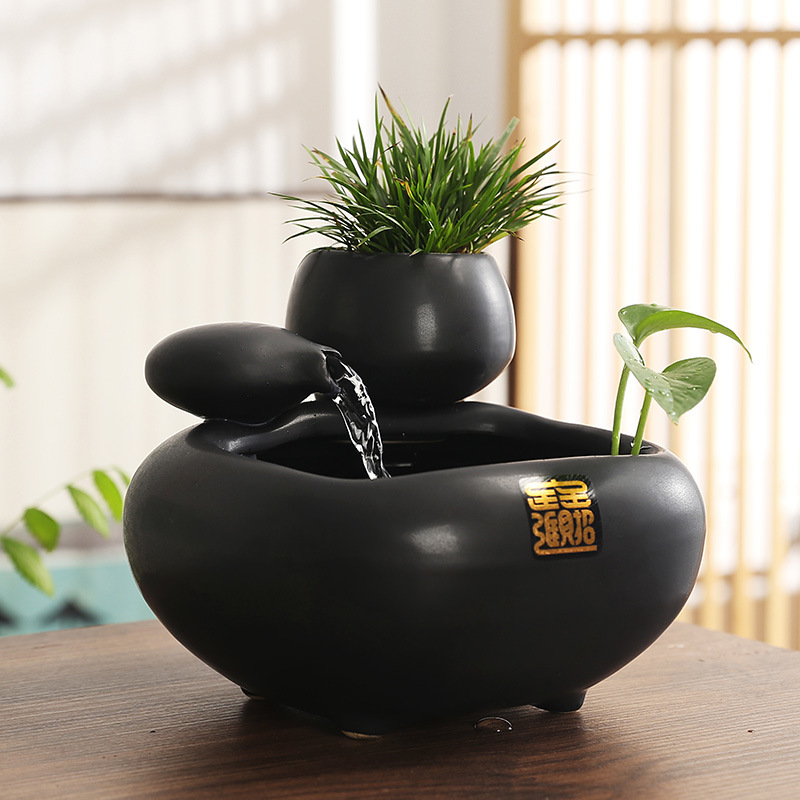 New Chinese Style Lucky Water Ornaments Ceramic Small Desktop Living Room Tea Table Office Decorations Circulating Water Landscape