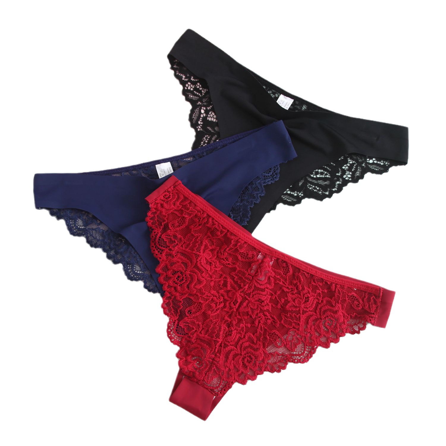 Women's Sexy Thong Japanese Lace Hollow Ice Silk Panties Pure Cotton Crotch Low-Rise Women's Wholesale in Stock