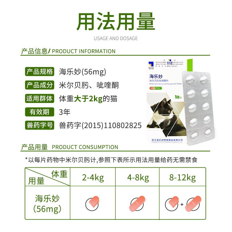 Hailemiao Hailewang Hailepet Deworming Medicine for Cats, Internal Deworming Medicine, Pyroquenone Medicine for Both Internal and External Use