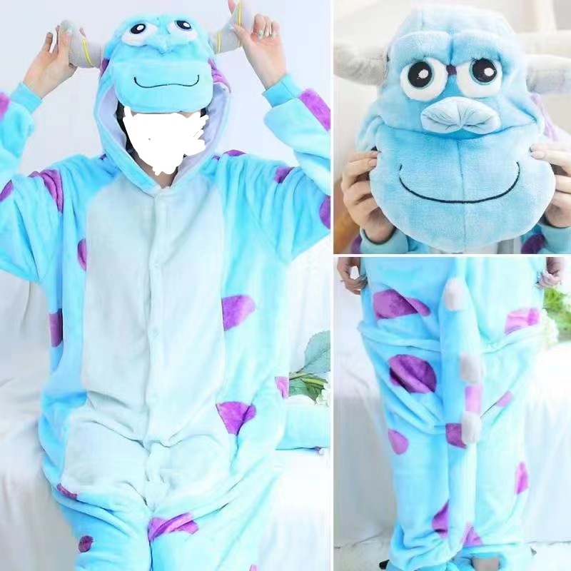 Милый мультяшный костюм для детей, осень и зима, голубой коровий комбинезон, домашняя одежда, утолщенные фланелевые пижамы